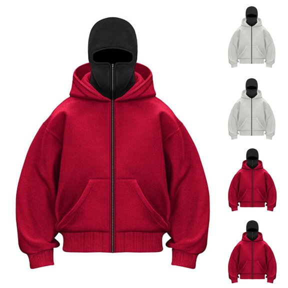 Balaclava Hoodies for Men Zip Up Long Sleeve Lightweight Jackets Hooded Y2K Sweatshirts Fleece Windproof Jacket Motor Bicycle Face Mask Hoodie with Pockets