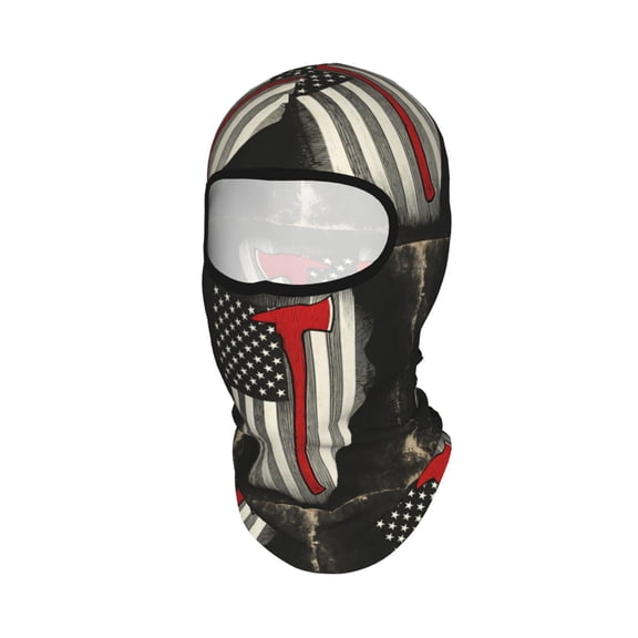 Balaclava Mask Print Full Face Mask Thin Red Firefighter Line Flag Art Neck Gaiter Sun Protection Face Cover Mask Windproof Ski Mask