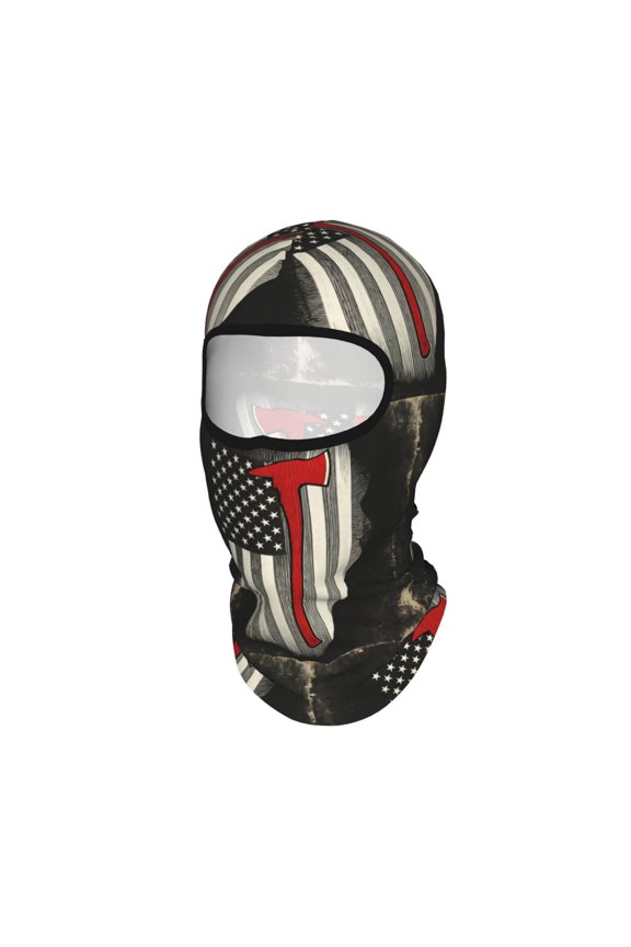 Balaclava Mask Print Full Face Mask Thin Red Firefighter Line Flag Art Neck Gaiter Sun Protection Face Cover Mask Windproof Ski Mask