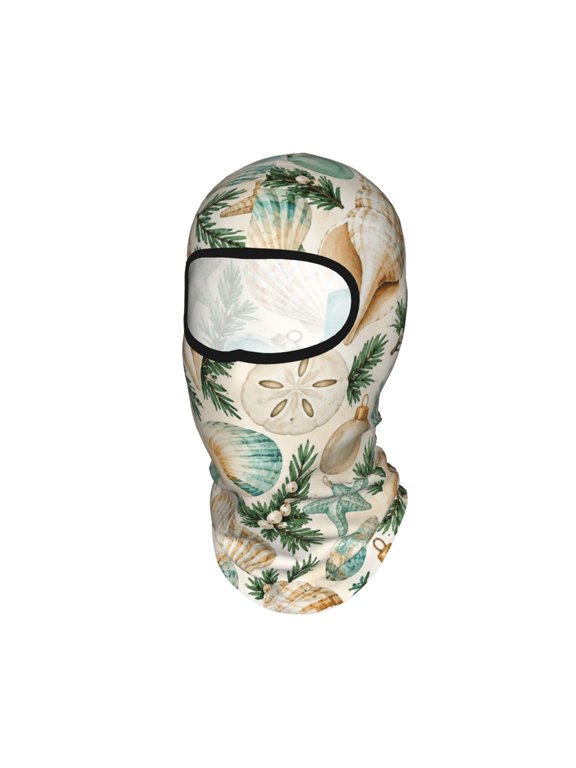 Balaclava Ski Mask Full Face Cover, Breathable Cooling Helmet Liner,Coastal Christmas Shell Pattern