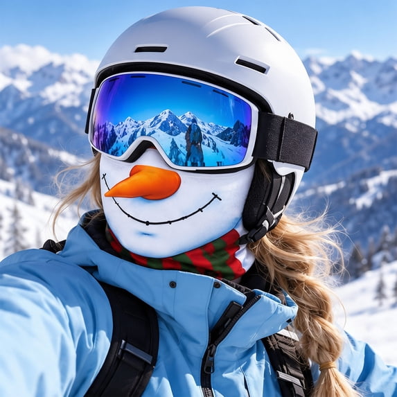 Balaclava Ski Mask, White snowman face with a carrot nose and striped ...