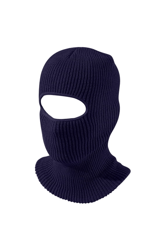 Balaclava for Winter with Single Hole Design and Fleece Lining for Ear Protection and Warmth in Knitted Fabric for Motorcycle Riding and Skiing Use Navy
