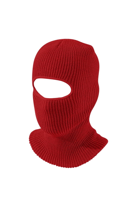Balaclava for Winter with Single Hole Design and Fleece Lining for Ear Protection and Warmth in Knitted Fabric for Motorcycle Riding and Skiing Use Red