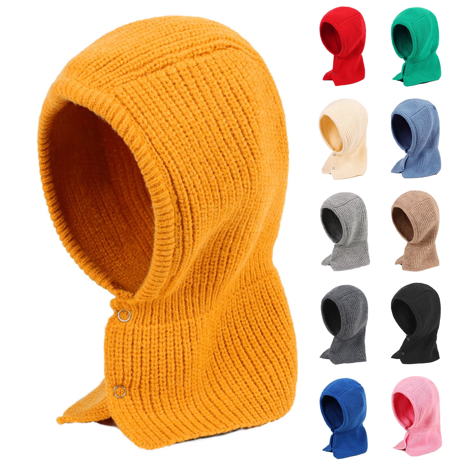 Women\'s Yellow Winter Hat Warm Hooded Scarf Hat Balaclava Knit Skull Beanie Winter Hats for Women, Warm Hooded Scarf Hat for Women  main image 3