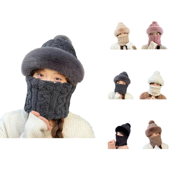 Woman Cold Mask Balaclava Women Winter Ski Mask Face Cover Neck Warmer Pom Pom Fluffy ...
