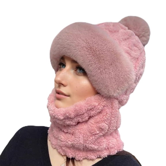 Balaclava for Women Winter Hat Fleece Lined Beanie Face Cover Neck Warmer Thermal Ski Outdoor Sports Cozy Knit Pink L
