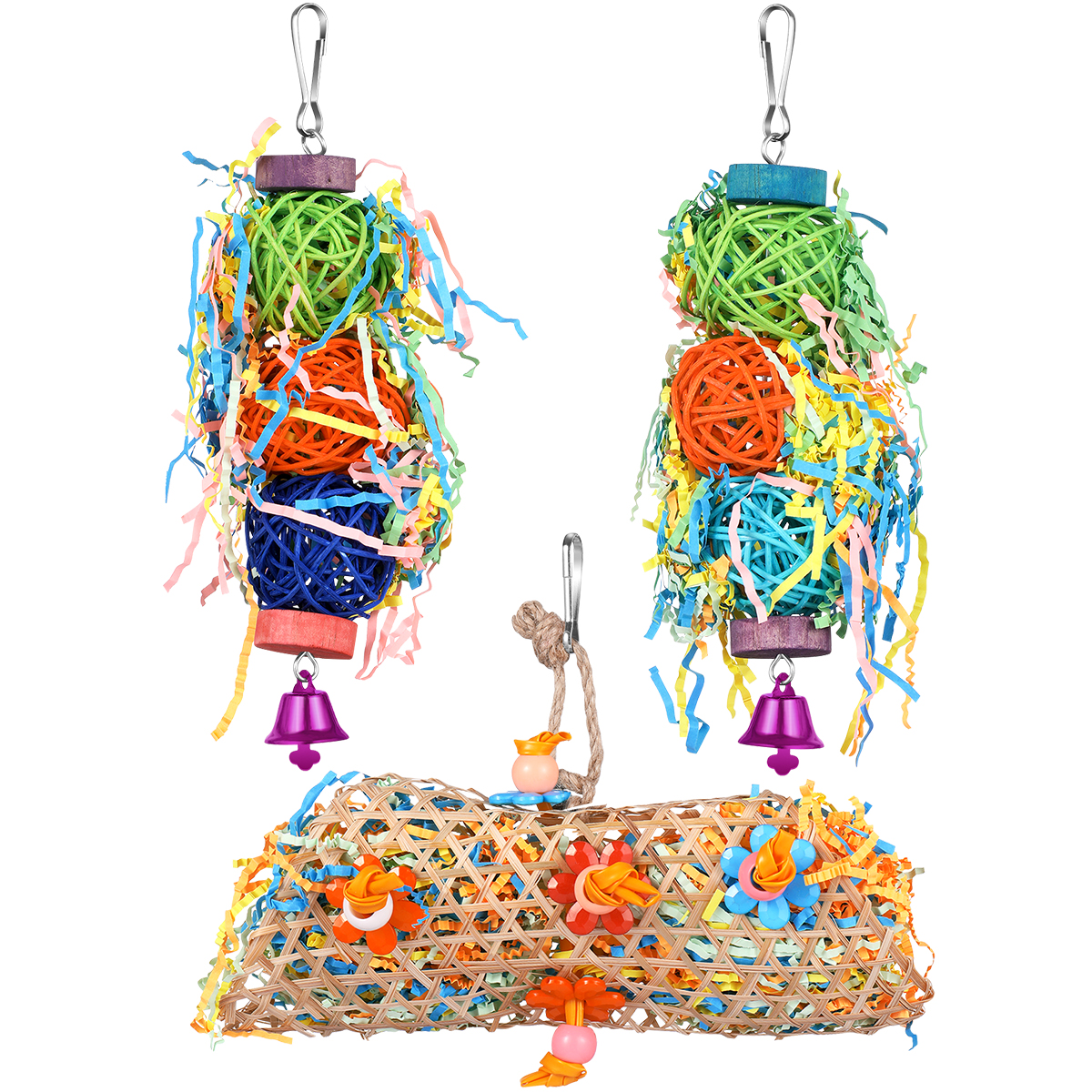 Balacoo 3 Pcs Rattan Balls Parrots Bird Chewing Toys Parrot Cage
