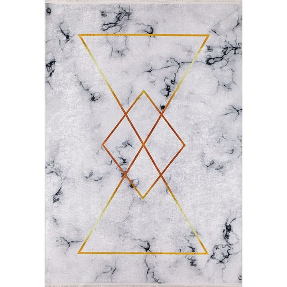 Balahna Gold Modern Polyester Area Rugs for Living Room Washable Rugs Boho Moroccan Area Rug Soft Geometric Bohemian Distressed Indoor Rug for Bedroom Dining Room Office Foldable Nonslip Rug