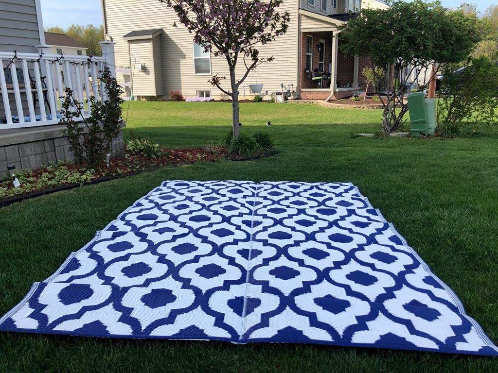 BalajeesUSA Outdoor Plastic Straw Patio Rugs6x9 ft.Blue,Reversible