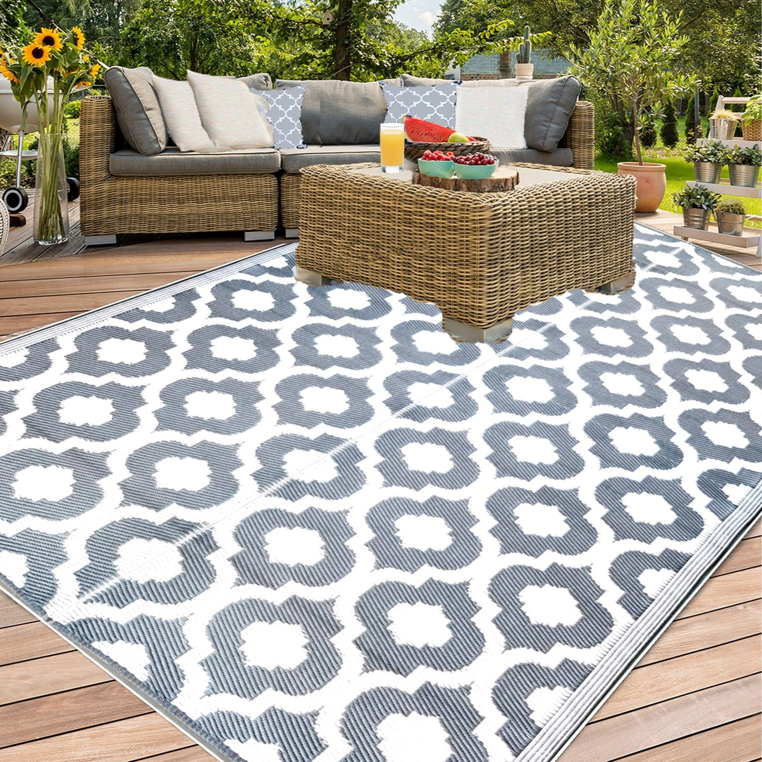 BalajeesUSA Outdoor Plastic straw patio rugs5 by 7 feet. Grey