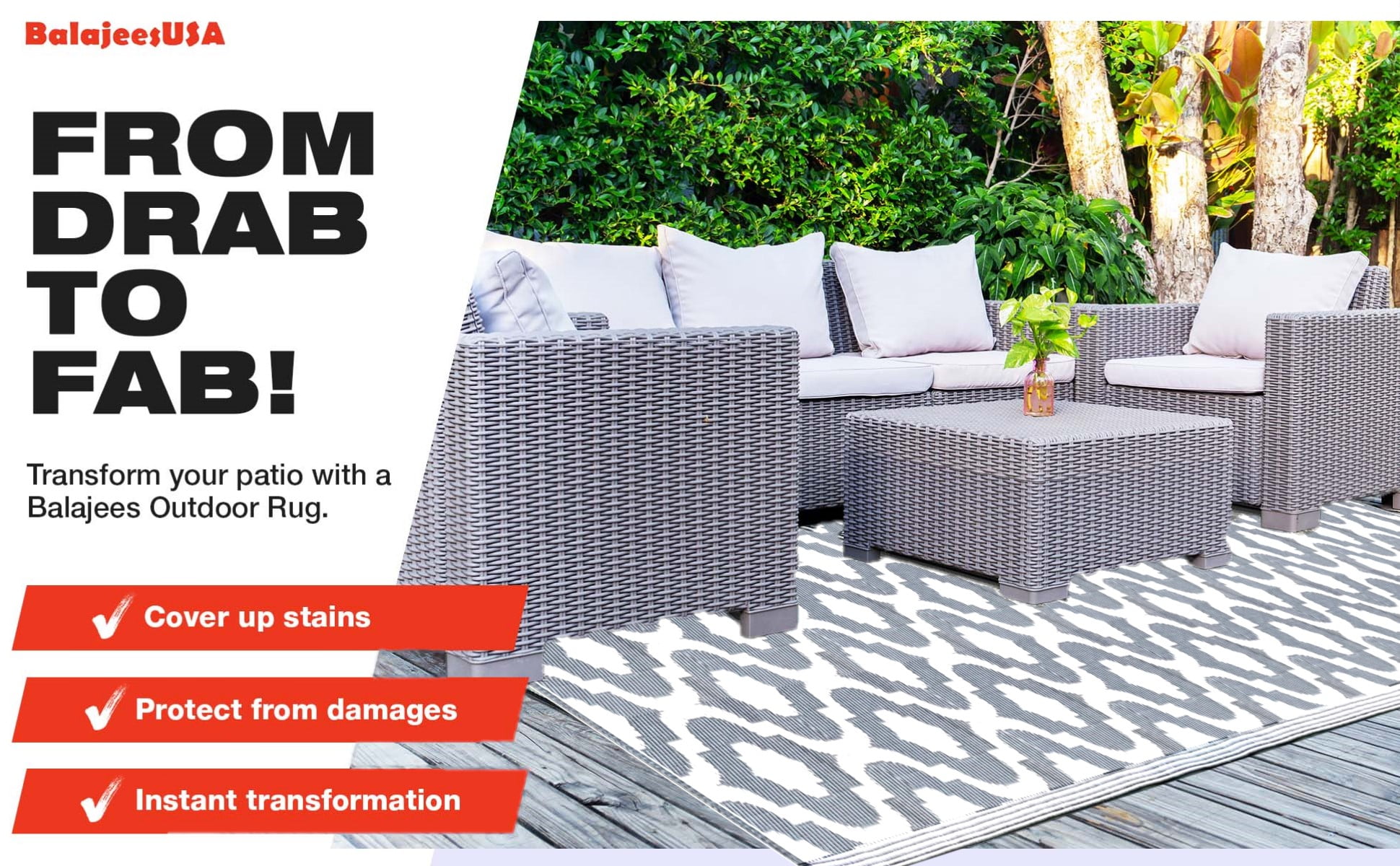 BalajeesUSA Large Outdoor Patio Rugs for Camping 9x18 ft, Grey & White