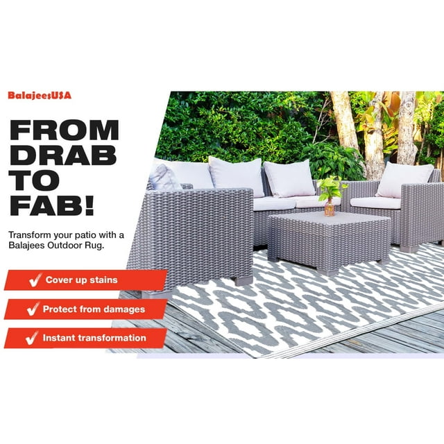 BalajeesUSA Large Outdoor Patio Rugs for Camping 9x18 ft, Grey & White
