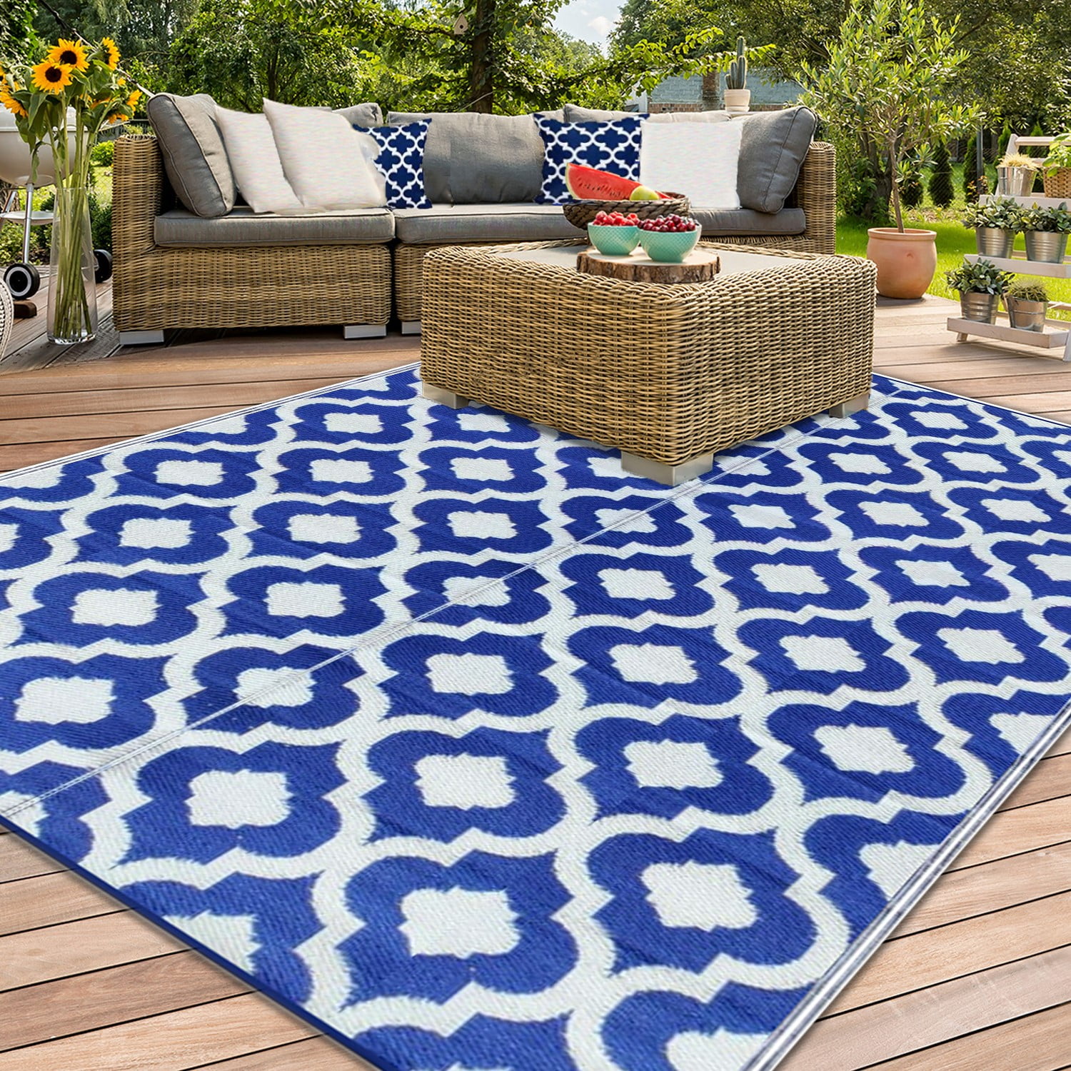 BalajeesUSA Outdoor rugs Plastic straw patio rugs-5 by 7 feet. Blue  reversible mats waterproof rv camper mats patio rugs Clearance.477 