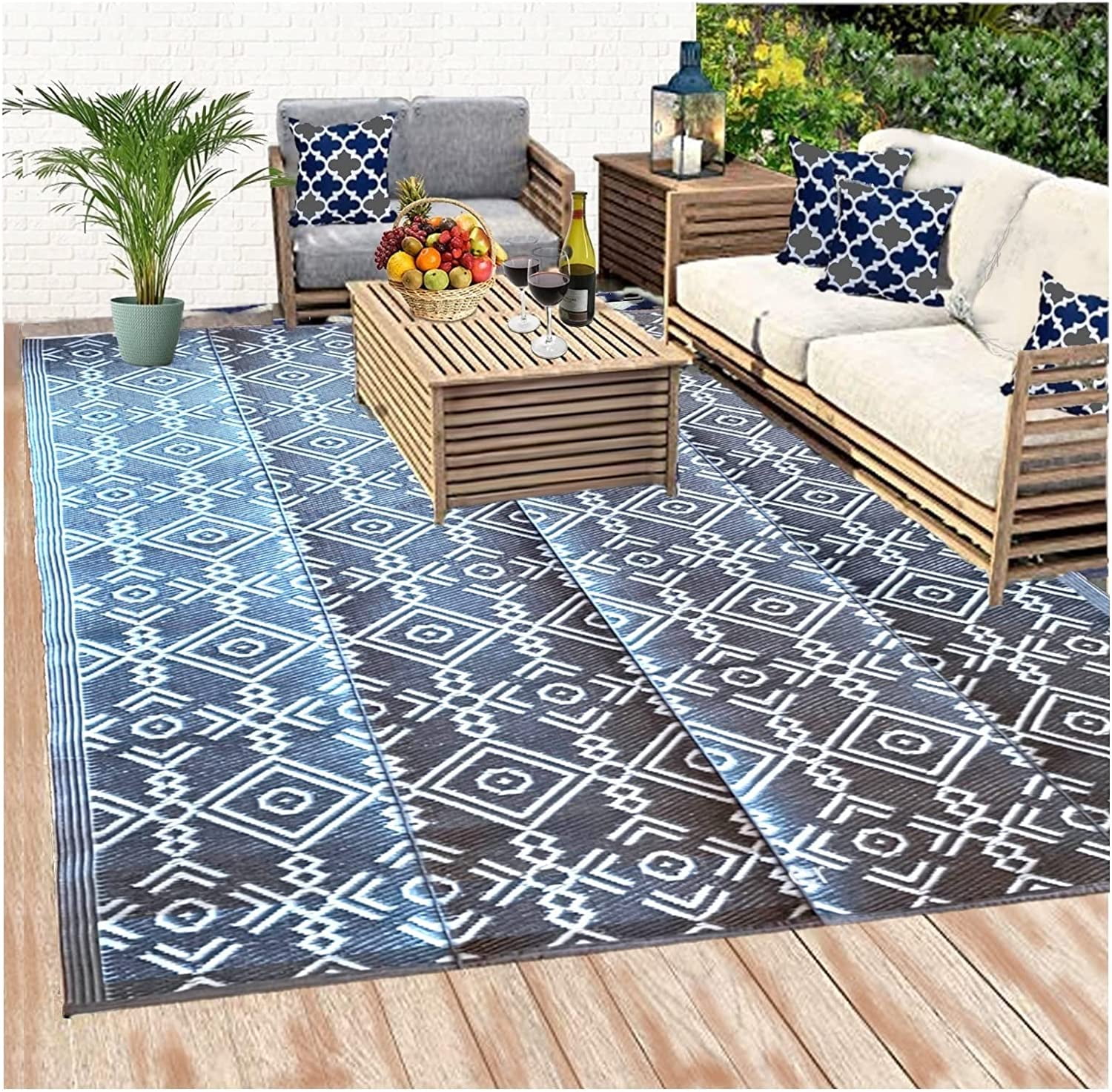 BalajeesUSA Outdoor rugs Plastic straw patio rugs5 by 7 feet. Grey