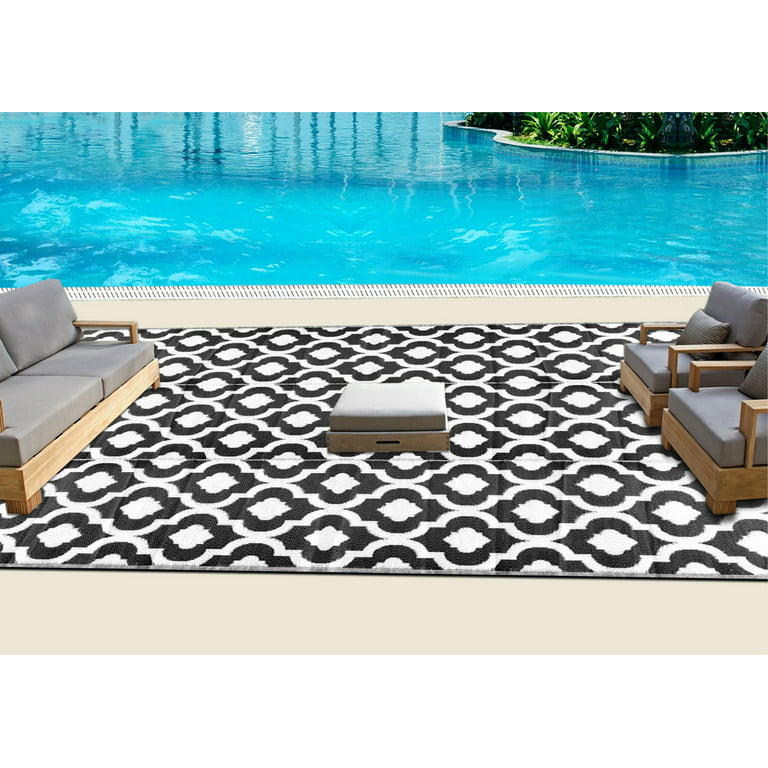 BalajeesUSA Outdoor rugs Plastic straw patio rugs-9 by 12 feet Black  reversible mats waterproof rv camper mats patio rugs Clearance. 514