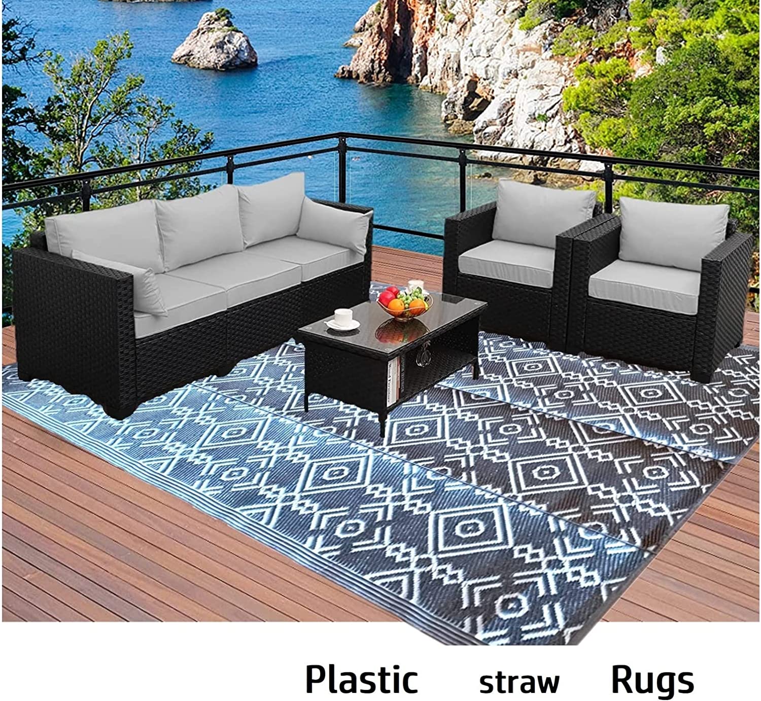 BalajeesUSA Outdoor rugs Plastic straw patio rugs9 by 18 feet Grey