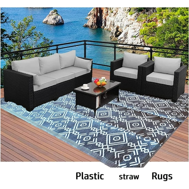 BalajeesUSA Outdoor rugs Plastic straw patio rugs9 by 18 feet Grey reversible mats waterproof