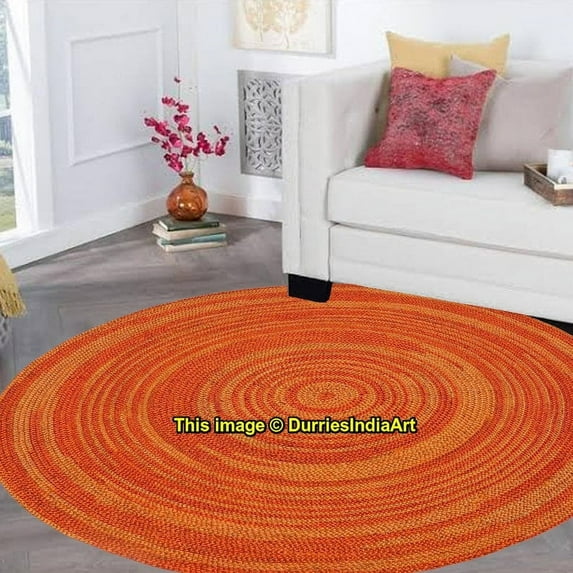 Balaji Arts Home Jute Braided Rug Round Natural, Hand Woven Reversible Rugs for Kitchen Living Room Entryway Round