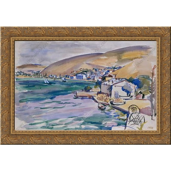 Balaklava. View of the city and the bay. 24x18 Gold Ornate Wood Framed Canvas Art by Pyotr Konchalovsky