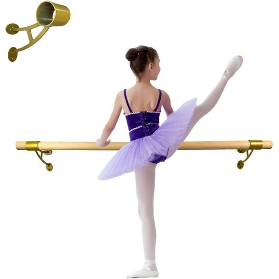 Balanoire Ballet Barre 3 FT Long 2.0 Diameter for Kids and Adults, Premium American Wood Wall Mounted Ballet Bar for Home/Studio Ballet Barre Dance Equipment Ballet Training Barre, GOLD (A) Brackets