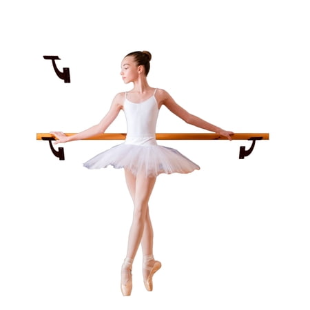 Balançoire Premium Ballet Barre One Solid 4 FT Long Bar Fixed Height 2.0” Diameter + Open Brackets Wall Mounted Black Set | For Kids/Adults, Home/Studio Ballet Bar, Stretch Bar for Dancing/Stretching