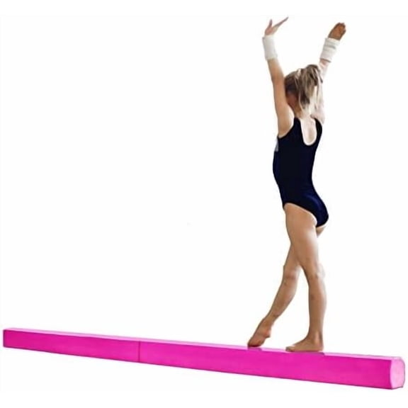 Balance Beam, Floor Beam Suede Gymnastics Competition Training Beam Bar, Portable Gymnastics Equipment for Gymnast, Children, or Cheerleaders, Junior Training Folding Balance Beams Pink