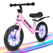 Toddler Balance Bicycle 12 Kids Balance Bikes with Lighting up Wheels, Toddler Bikes for Boys Girls Age 2 to 5 No Bike Pedal, Pink