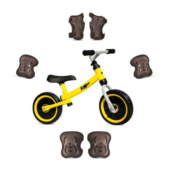 Balance Bike Toddler Kids Girls Boys Training Bicycle 10" 12" inch Flat Free Foam EVA Tire or Pneumatic no Pedal W Knee Elbow Pads Guards 2-6 Year (Yellow, 12" Pneumatic TIRE)