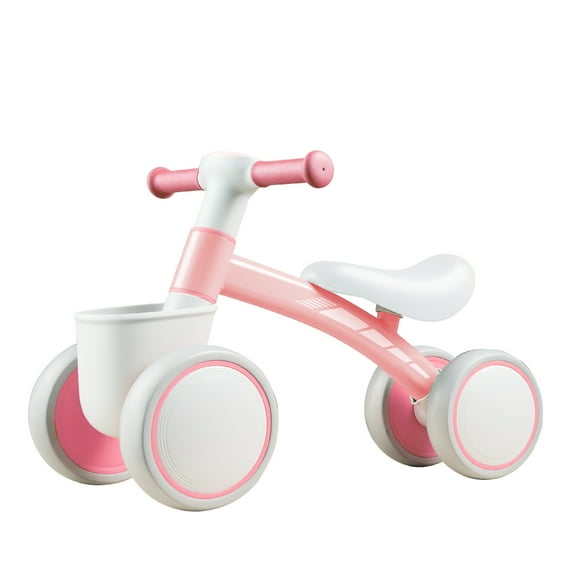 Baby Balance Bike for 1 Year Old 12-36 Months, 4-Wheel Toddler Bike Adjustable Seat Training Wheels, Birthday Gifts Boys Girls, Pink