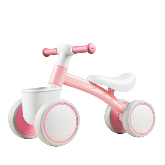 Baby Balance Bike for 1 Year Old 12-36 Months, 4-Wheel Toddler Bike Adjustable Seat Training Wheels, Birthday Gifts Boys Girls, Pink