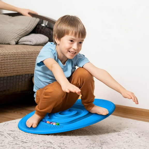 Balance Board for Kids, Children's Labyrinth Wobble Board with 5 Balls, Rocking Seesaw for Autism Kids Sensory Balance Training, Indoor Play Equipment, Grooves Bottom More Safer,Blue