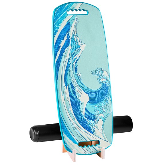 Balance Board, Wobble Board Trainer for Adults, Premium Wooden Balance Training Equipment with Roller, Magnetic Stoppers, Storage Rack, for Core Workouts, Surf Trainer & Physical Therapy, Blue