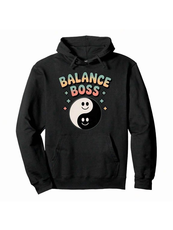Balance Boss Yin Yang Design, Motivational Zen Energy Pullover Hoodie Men's Casual Hoodies