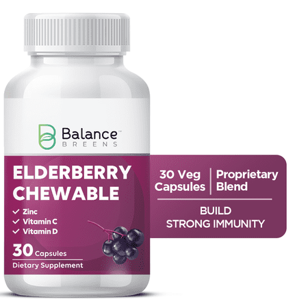 Balance Breens Elderberry Chewable Natural Stevia Vitamins - Stronger Immunity - Vitamin C, Zinc and Vitamin D3-30