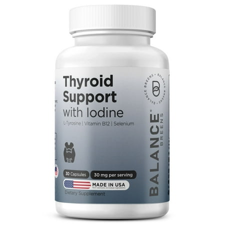 Balance Breens Thyroid Support Supplement for Women - Iodine, L-Tyrosine, Vitamin B12, Selenium - Energy, Metabolism & Focus Support Function - 30 Non-GMO Vegetable Capsules