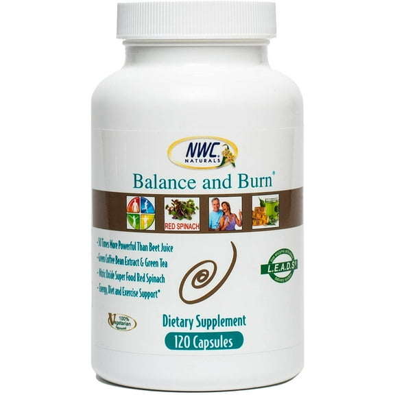 Balance & Burn All-Natural Nitric Oxide Booster Supplement for Men and Women Food-Based, Red & Green Coffee Bean Extract, 120 Capsules by NWC Naturals