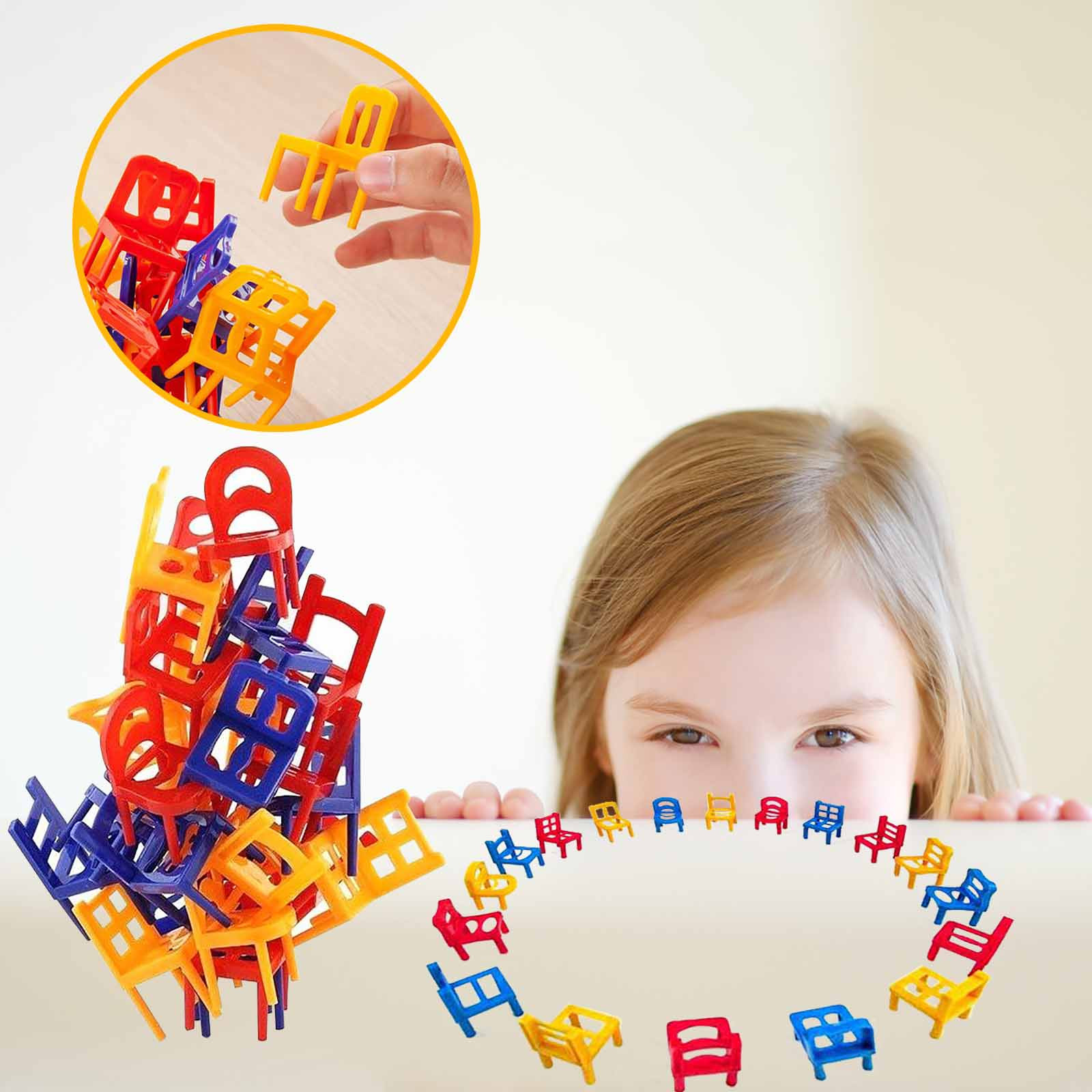 Jeu D'Équilibre Et D'Empilage - 18 Chaises Miniatures - Puzzle Familial Pour Enfants Et Adultes - 1 à 4 Joueurs