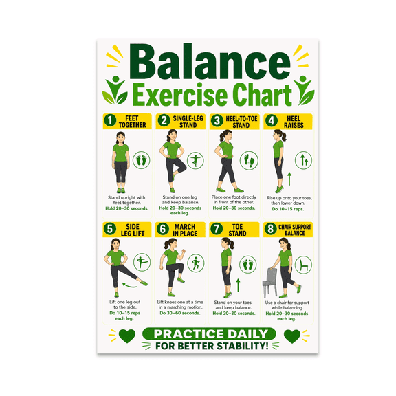 Balance Exercise Chart Infographic - Fitness Enthusiast - 13x19 Poster Print