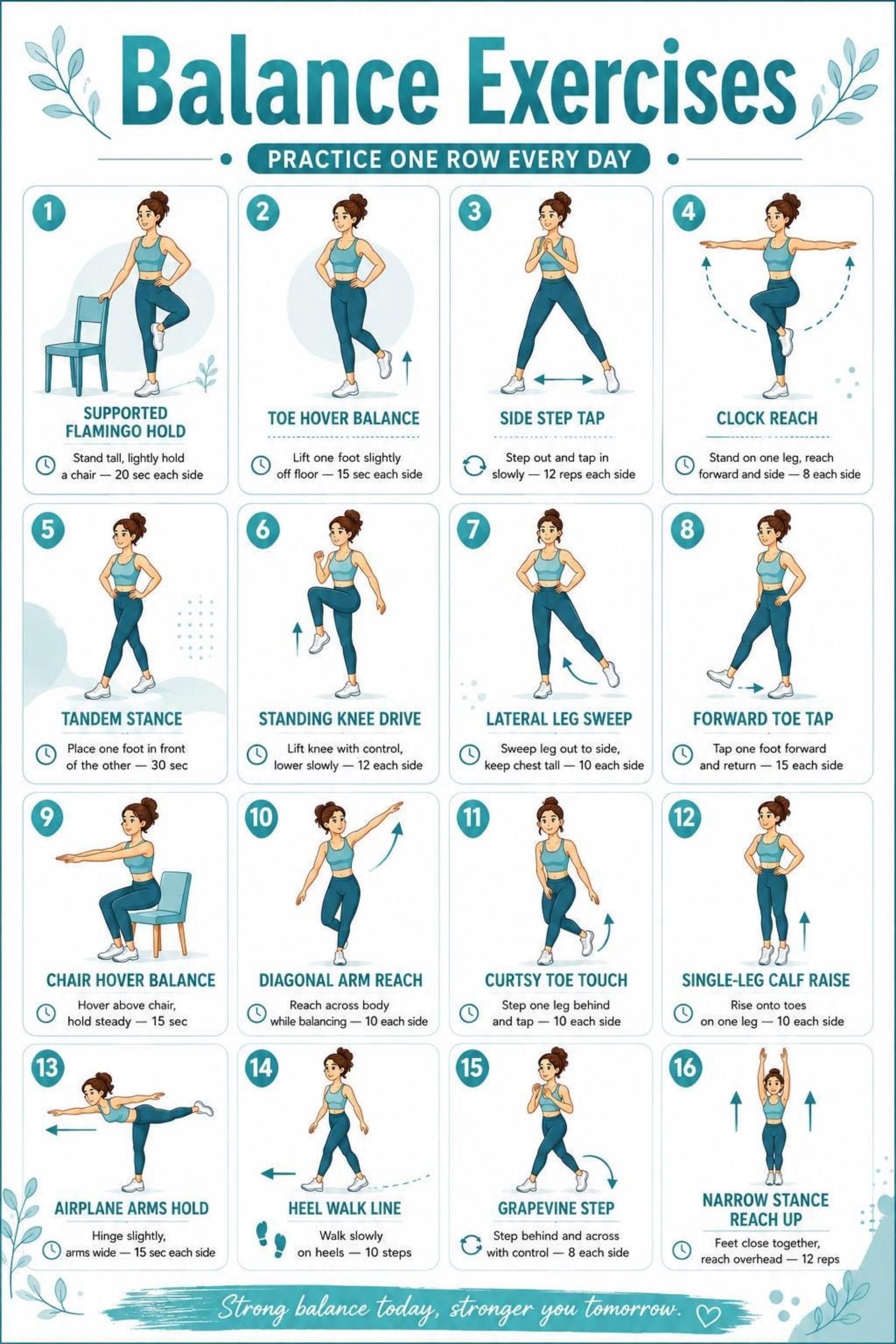 Balance Exercises Poster Home Fitness Workout Chart - Walmart.com