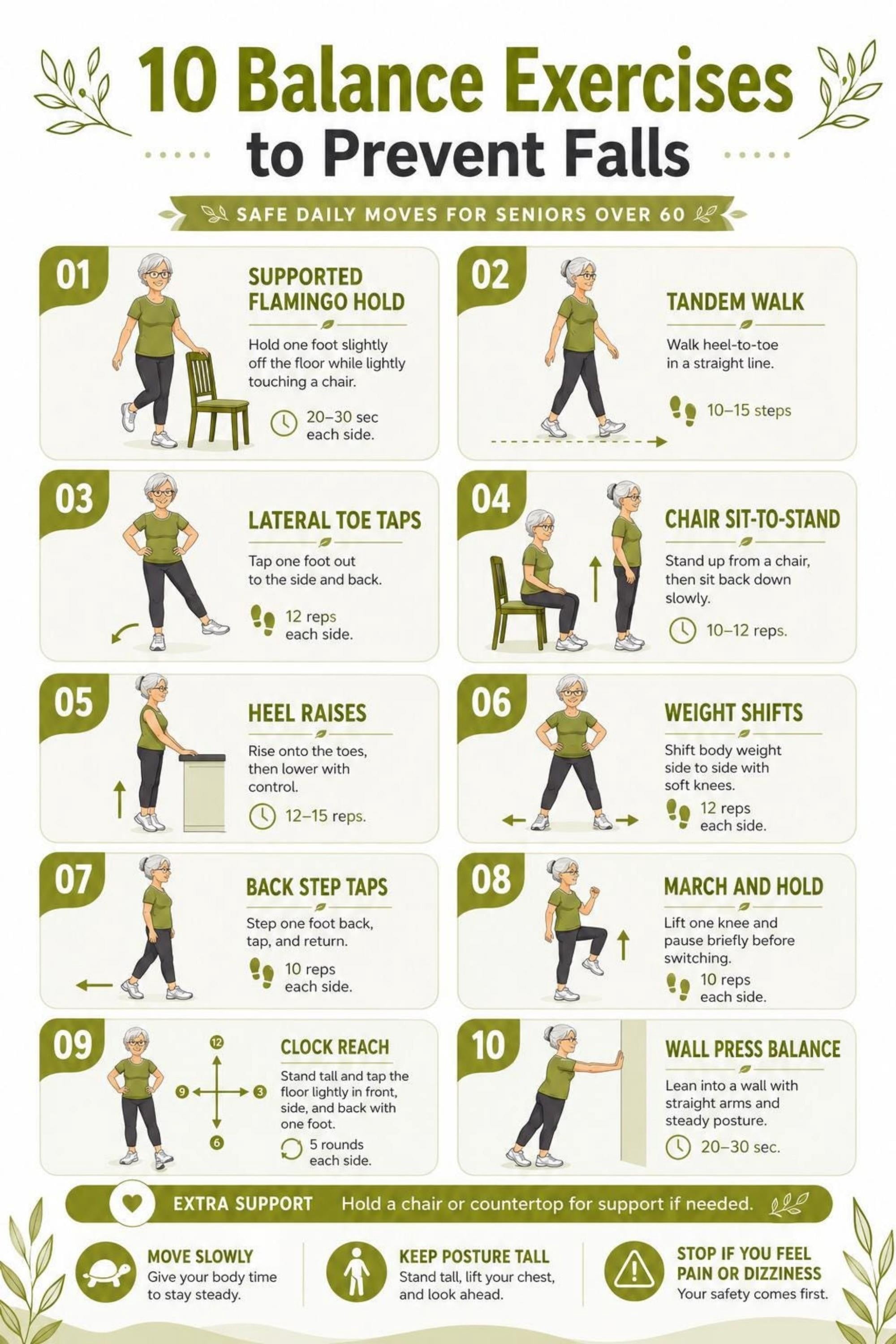 Balance Exercises to Prevent Falls Poster Home Fitness Chart - Walmart.com