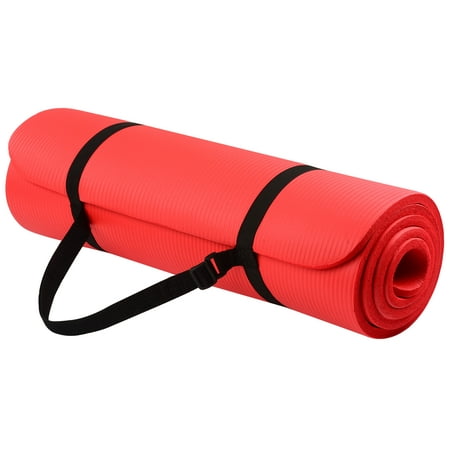 Balance From High Density Foam Exercise Yoga Mat Anti-Tear with Carrying Strap, 1/2 Inch Red