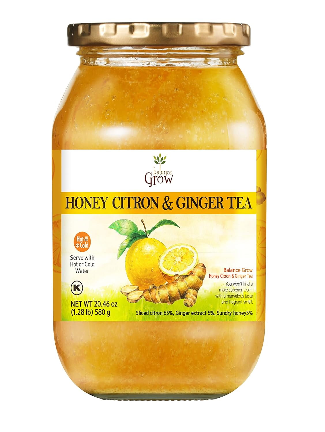 Balance Grow Honey Citron Ginger Tea, 20.46 oz, Herbal, Vitamin C