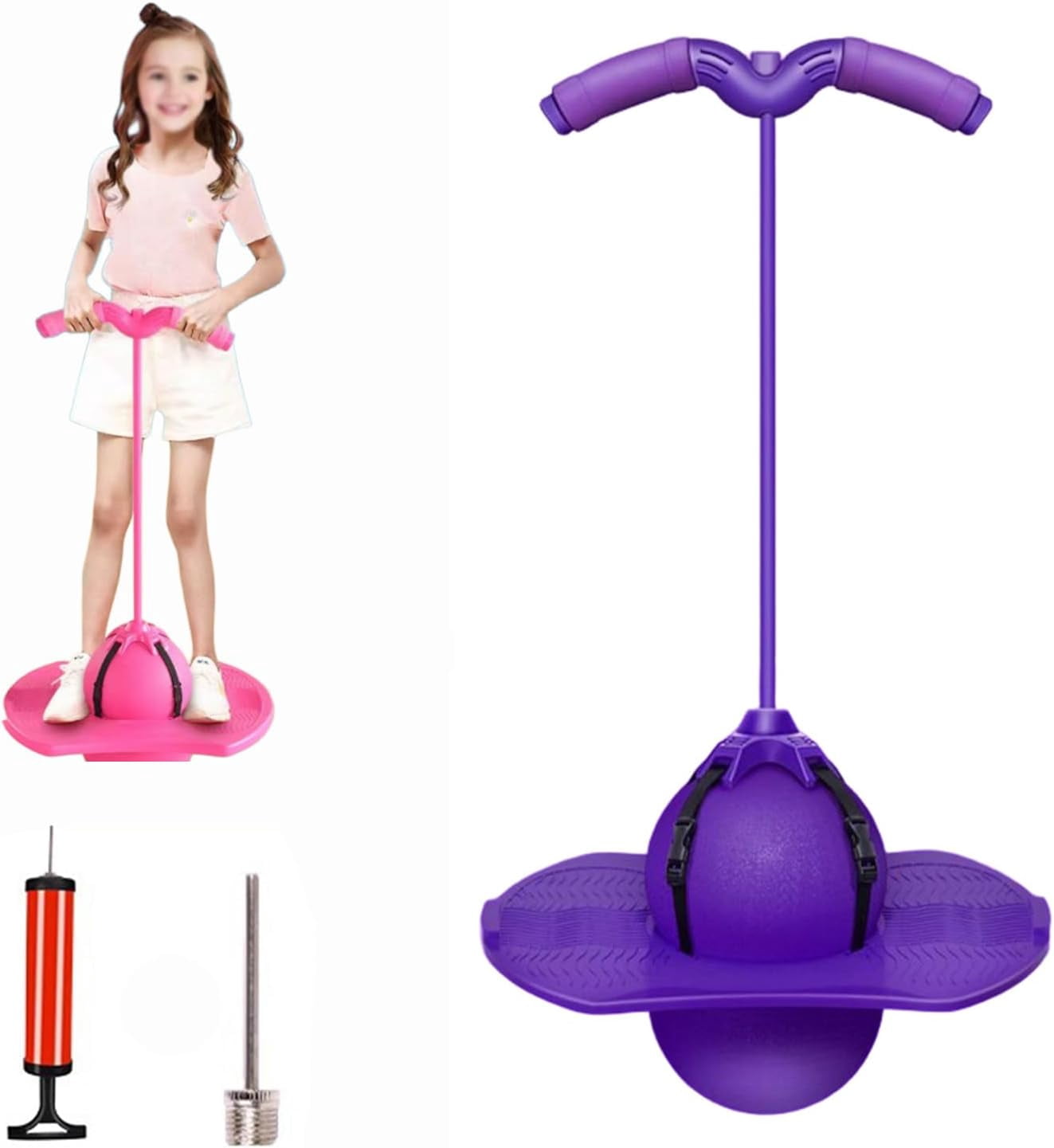 Balance Jumping Ball, Jump Balance Ball with Durable Handle and Pump, Supports Core Strength and Coordination, Fun Exercise for Kids and Adults at Home, Parks