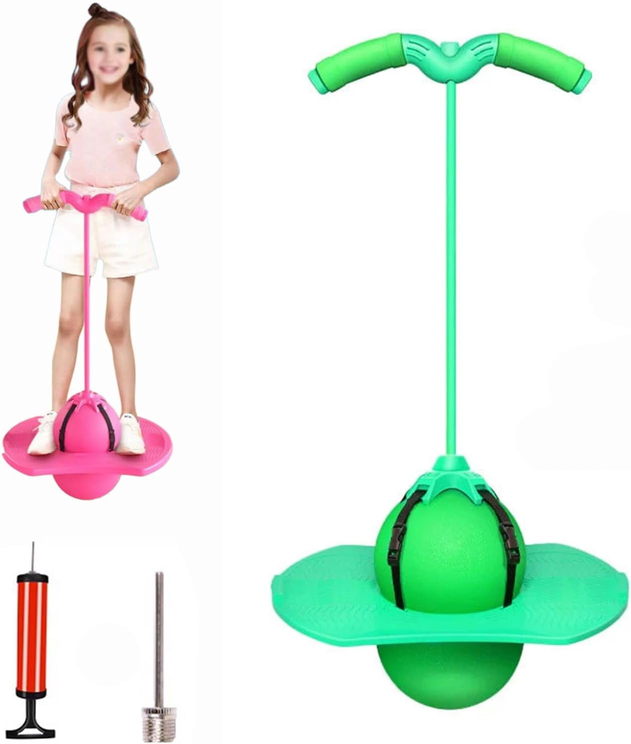 Balance Jumping Ball, Jump Balance Ball with Durable Handle and Pump, Supports Core Strength and Coordination, Fun Exercise for Kids and Adults at Home, Parks