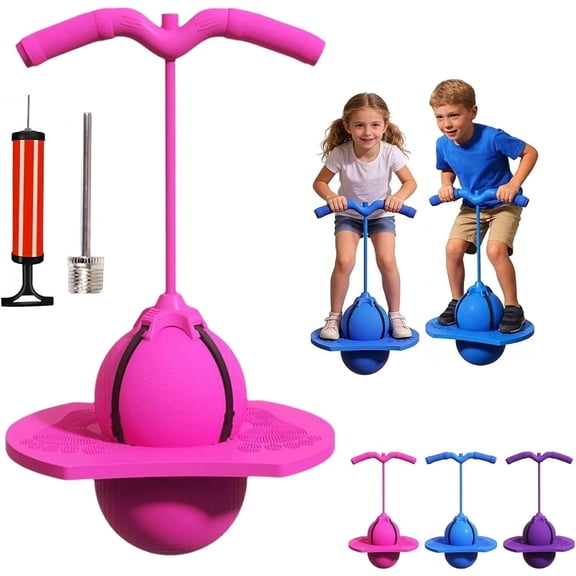 Balance Jumping Ball Jumper with Handle and Ball Pump with Handle Up to 600 Lb Fun Stick Challenge Indoor Outdoor Bounce for Balance/Coordination/Fitnes (Pink)
