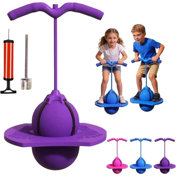 Balance Jumping Ball  Jumper with Handle and Ball Pump with Handle Up to 600 Lb Fun  Stick Challenge Indoor Outdoor Bounce for Balance/Coordination/Fitnes (Purple)