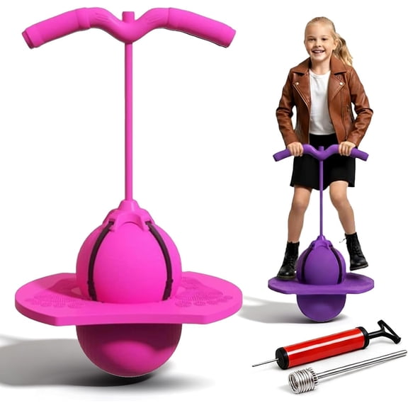 Balance Jumping Ball, Pogo Jumper with Handle and Ball Pump, Jumper Balls for Kids & Adults, Pogo Stick with Non-Slip Footpads, Safe and Fun (Pink)