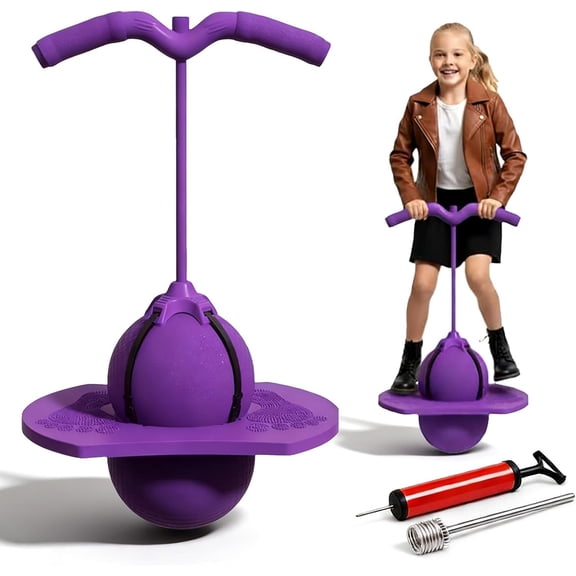 Balance Jumping Ball, Pogo Jumper with Handle and Ball Pump, Jumper Balls for Kids & Adults, Pogo Stick with Non-Slip Footpads, Safe and Fun