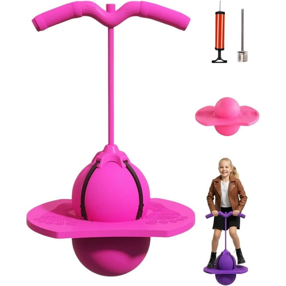 Balance Jumping Ball, Pogo Jumper with Handle and Pump, Jumping Toy, Anti-Slip Bounce Board for Indoor Outdoor Use, Low Noise Pogo Stick Alternative