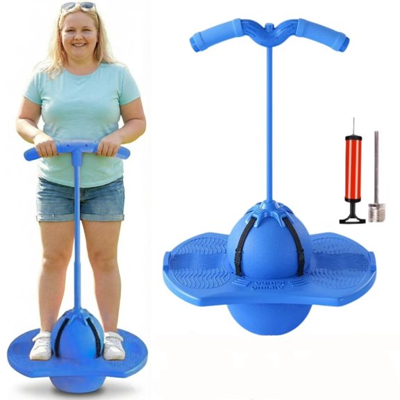 Balance Jumping Ball, Upgraded Pogo Jumper with Handle and Ball Pump, Trick Board Pogo Stick, Safe and Fun Bouncing Ball,Fun Challenge Indoor Outdoor Bounce Toys (Blue)